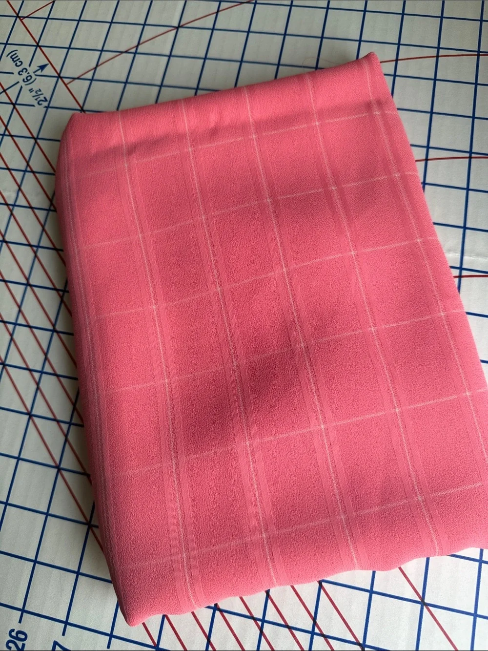 Vintage 1980s Coral Pink Windowpane Plaid Lightweight Drapey Fabric 2 Yards